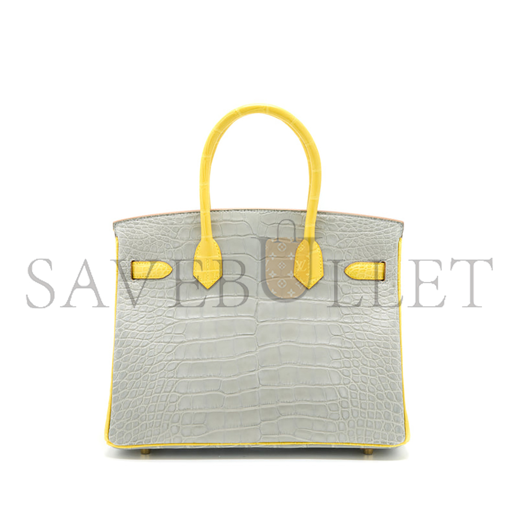 HERMÈS MASTER BIRKIN 30 CROCODILE LEATHER PEARL GREY AND YELLOW BAG GOLD BUCKLE H041367CK43 (30*22*16cm)